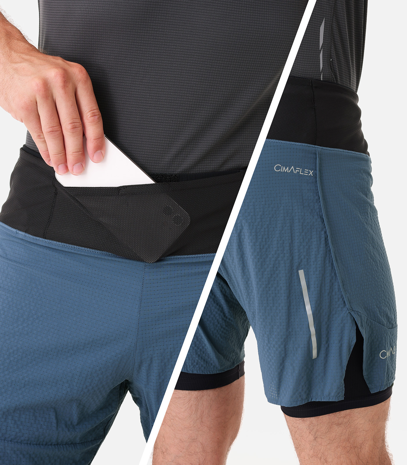 Short de trail avec cuissard ultra léger et ceinture mutlipoches